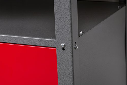 Werkbank aus Metall mit 30 mm Sperrholzplatte mit einer verschließbaren Tür, einer Schublade sowie einer Zwischenablage, Maße B 120 x H 85 X T 60 cm - 6