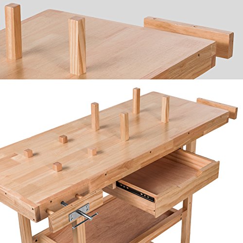 TecTake Workbench 117 x 47,5 x 83 cm Wood Timber Workshop Wooden Work Working Bench Table by TecTake - 9