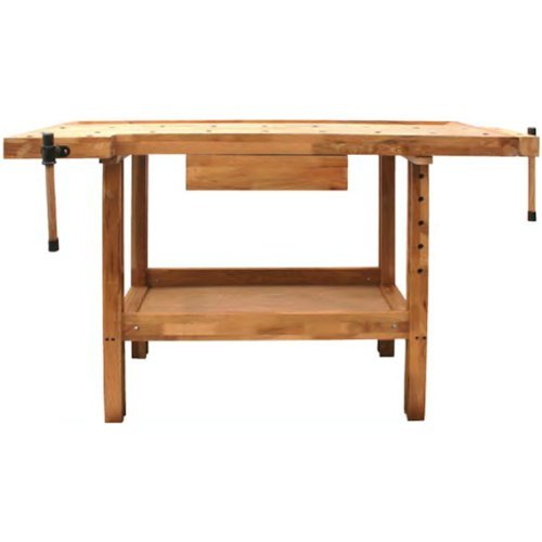 DJM Direct Holz-Tisch Werkbank für Tischler / Schreiner, Qualität Eichen-Holz, für Holzbearbeitung, mit Schraubstöcken