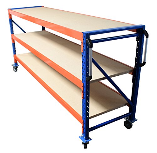 Werkbank fahrbar, Packtisch mit Holzboden verschiedene Breiten/Höhen/Tiefen/Ebenen (120/104/60cm (B/H/T), 2 Ebenen) - 4