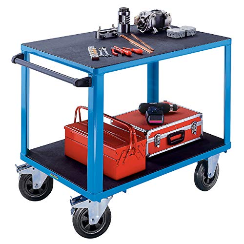 EUROKRAFT ACTIVE GREEN Montagewagen – 2 Ladeflächen 1050 x 700 mm – Gestell lichtblau – Arbeitstisch, fahrbar Arbeitstische, fahrbar Fahrbare Werkbank Fahrbarer Arbeitstisch Werkbank, fahrbar Werkbänke, fahrbar - 5