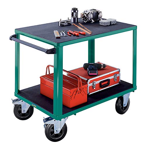 EUROKRAFT ACTIVE GREEN Montagewagen – 2 Ladeflächen 1050 x 700 mm – Gestell lichtblau – Arbeitstisch, fahrbar Arbeitstische, fahrbar Fahrbare Werkbank Fahrbarer Arbeitstisch Werkbank, fahrbar Werkbänke, fahrbar - 6