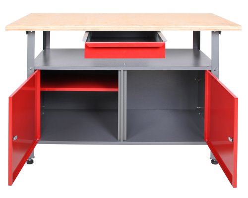 Ondis24 Werkbank abschließbar Werktisch Montagewerkbank Werkstatttisch rot mit Türen - 2