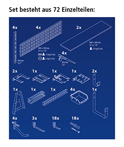 Element System ORGANIZER 3 Werkzeugwand aus Metall, 72-teilig inklusive Schrauben und Dübel, Lochwand weiß - 3