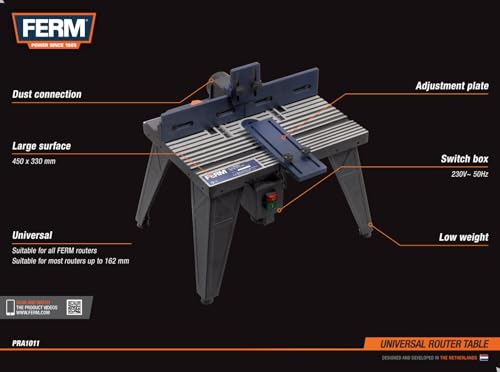 FERM PRA1011 Oberfräsetisch – Mit Staubsaugeranschluss -Verstellbare Winkelführung – Universal: für Oberfräser mit Standfuß bis 162 mm - 5
