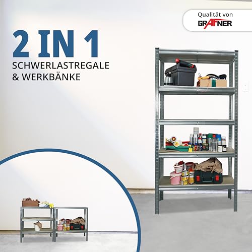 Grafner® Schwerlastregal 5 Ebenen Werkstattregal 1,72m Kellerregal Steckregal bis 375 kg - 5