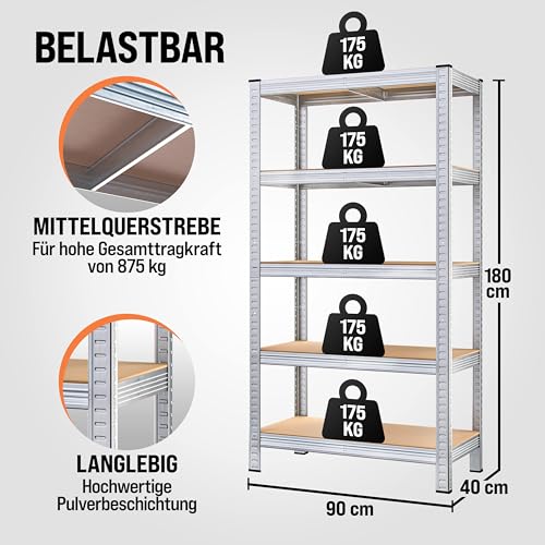 Lagerregal Regal Steckregal Kellerregal Werkstattregal Schwerlastregal Werkbank 875 KG Tragkraft Stecksystem - 2