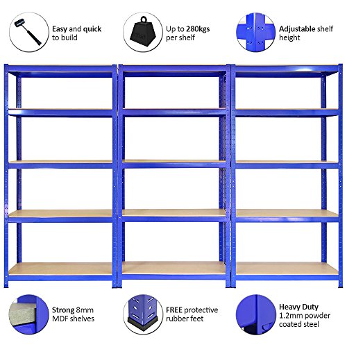 Monster Racking Sparangebot 3 x T-Rax Lagerregal Hochleistungsregal Garagenregal Stahlregal Industrieregal Werkstattregal Steckregal Lagerregal 90cm x 45cm x 180cm 100% Schraubenfrei + Gratis Gummihammer - 6