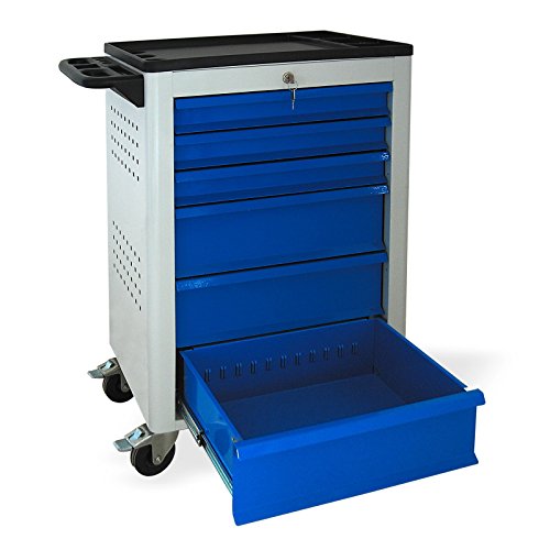 Werkstattwagen mit Rollen, BASIC-Serie, 6 Schubladen 3×80 mm 3×160 mm grau/blau (RAL 7035/5015), abschließbar, Rollwagen/Werkzeugwagen mit Rollen - 3
