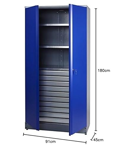 Küpper Material- / Hochschrank 70597, 91x180x45cm, 2 stabile Fachböden mit je 75 kg Tragkraft, 10 kugelgelagerte Schubladen, made in Germany - 2