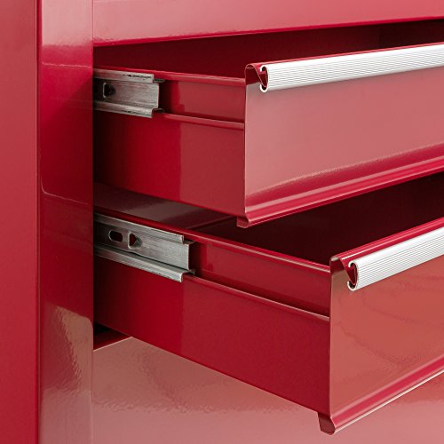 Arebos Werkstattwagen 9 Fächer rot (✓ zentral abschließbar, ✓ Abnehmbarer Werkzeugkasten, ✓ Massives Metall) - 5