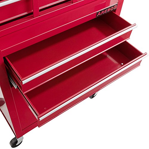 Arebos Werkstattwagen 9 Fächer rot (✓ zentral abschließbar, ✓ Abnehmbarer Werkzeugkasten, ✓ Massives Metall) - 6
