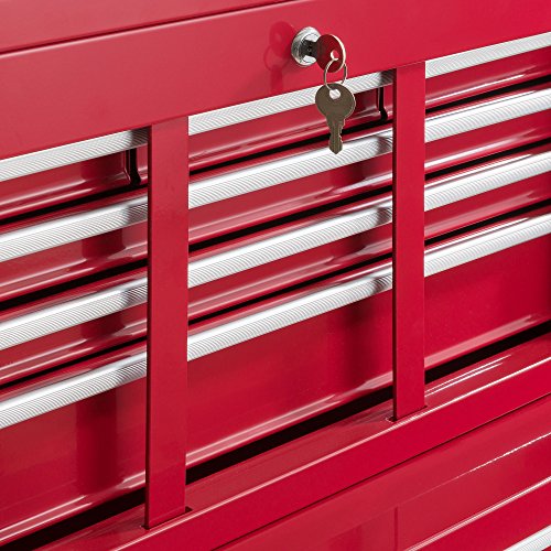 Arebos Werkstattwagen 9 Fächer rot (✓ zentral abschließbar, ✓ Abnehmbarer Werkzeugkasten, ✓ Massives Metall) - 7