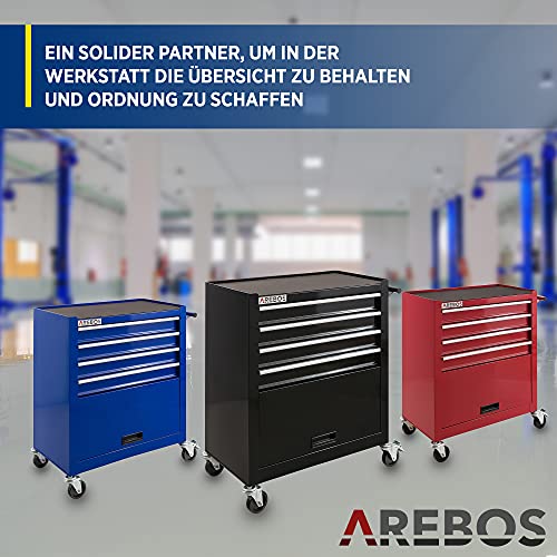 Arebos Werkstattwagen 4 Fächer + großes Fach/mit Antirutschmatten / 2 Rollen mit Festellbremse (Schwarz) - 7