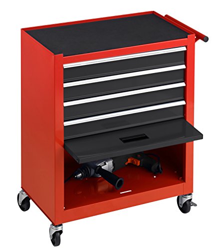 Meister Werkstattwagen M-1, ohne Werkzeug – Räder mit Feststellbremse  – 4 Schubladen & Maschinen-Ablagefach / Mobiler Werkzeugwagen leer / Rollwagen / 8986100 - 4