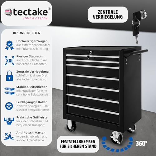 TecTake Werkzeugwagen Werkstattwagen | 7 verschließbare Schubfächer | Kugelgelagerte Gleitschienen | auf Rollen | -diverse Modelle- (Schwarz | Nr. 402800) - 4