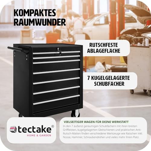 TecTake Werkzeugwagen Werkstattwagen | 7 verschließbare Schubfächer | Kugelgelagerte Gleitschienen | auf Rollen | -diverse Modelle- (Schwarz | Nr. 402800) - 7