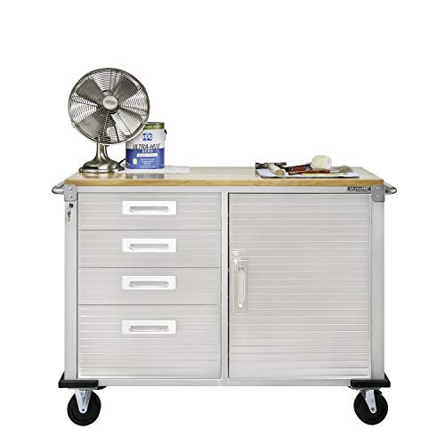 Seville Classics UHD20244 Werkbank mit 4 Schubladen, Metall pulverbeschichtet, Buche Holzarbeitsplatte, 121,9 x 50,8 x 95,2 cm, grau - 2