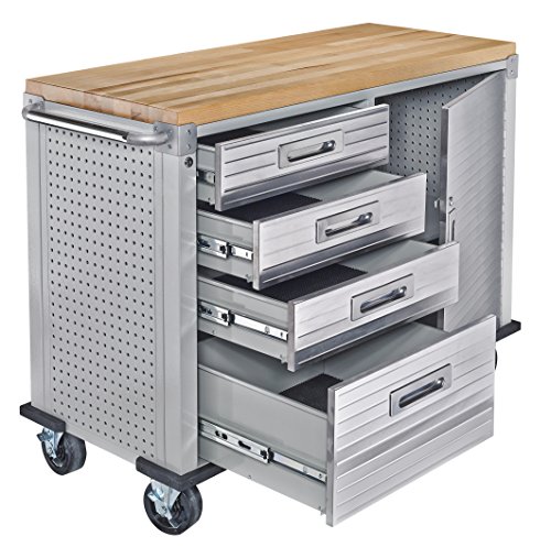 Seville Classics UHD20244 Werkbank mit 4 Schubladen, Metall pulverbeschichtet, Buche Holzarbeitsplatte, 121,9 x 50,8 x 95,2 cm, grau - 3