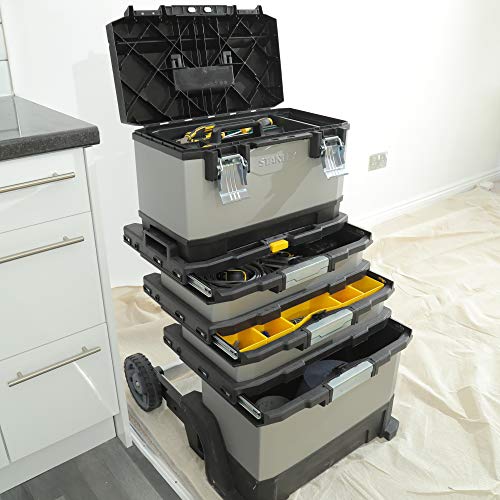 Stanley FatMax Rollende Werkstatt aus Metall-Kunststoff 1-95-622 – Werkzeugwagen leer – Vielseitige Werkzeugbox für Kleinteile und große Werkzeuge - 15