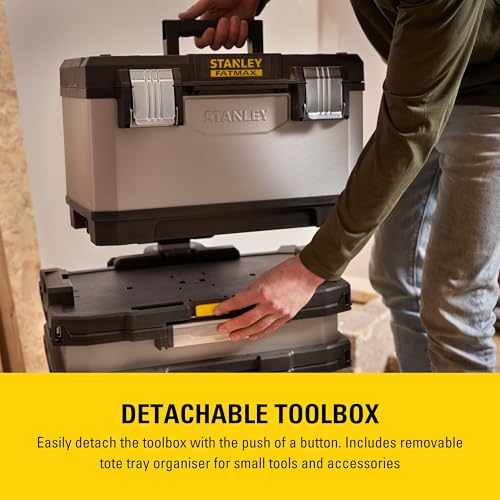 Stanley FatMax Rollende Werkstatt aus Metall-Kunststoff 1-95-622 – Werkzeugwagen leer – Vielseitige Werkzeugbox für Kleinteile und große Werkzeuge - 3