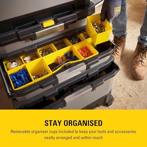 Stanley FatMax Rollende Werkstatt aus Metall-Kunststoff 1-95-622 – Werkzeugwagen leer – Vielseitige Werkzeugbox für Kleinteile und große Werkzeuge - 4
