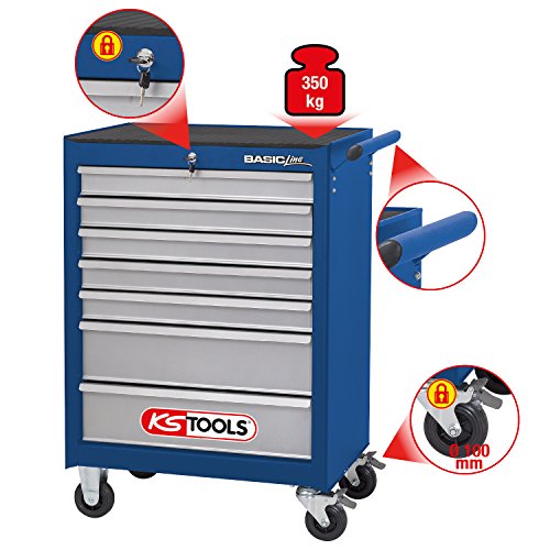 KS Tools 837.0007 BASICline Werkstattwagen, mit 7 Schubladen, blau/silber - 2